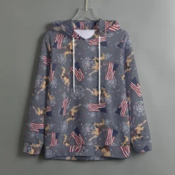 Gray American Flag Palomino Horse Hoodie