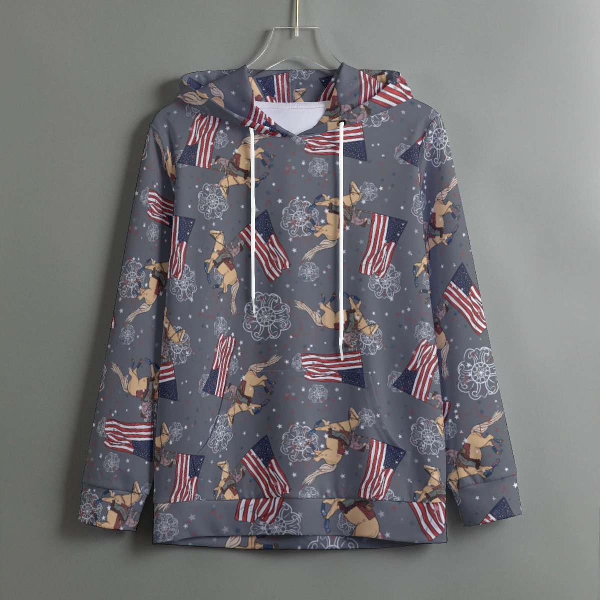 Gray American Flag Palomino Horse Hoodie