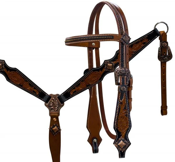 Tooled Floral Headstall Set