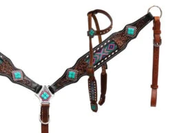 Beaded Teal Headstall Set