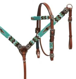 Teal Beaded Southwestern Headstall Set