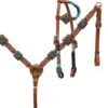 Teal, Gold & Black Beaded Headstall Set