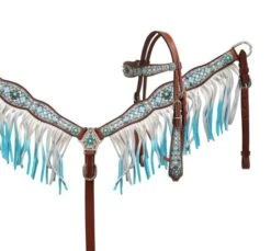 Blue Diamond Fringe Headstall Set
