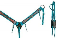 Turquoise Nylon Crocodile Overlay Headstall Set