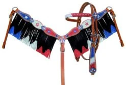 Red, Silver, Blue Glitter Fringe Headstall Set