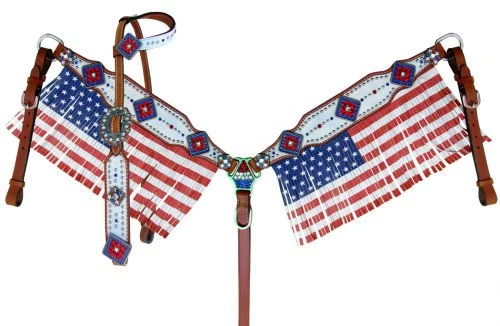 American Flag Fringe Headstall Set