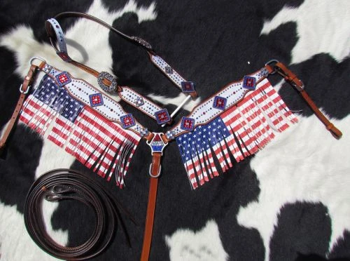 American Flag Fringe Headstall Set - Image 2