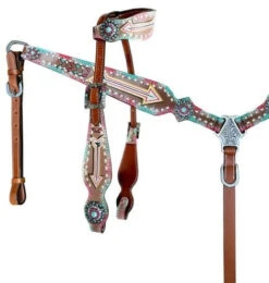 Turquoise & Pink Arrow Headstall Set