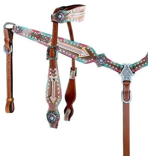 Turquoise & Pink Arrow Headstall Set