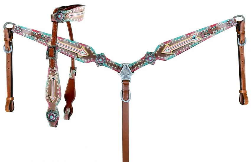 Turquoise & Pink Arrow Headstall Set - Image 2