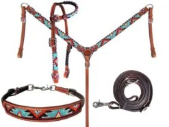 Orange, Red, Turquoise Beaded Headstall Set