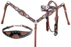 Sunflower Tooled 3 Piece Headstall Set