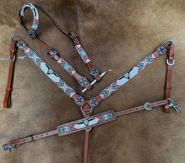 Longhorn Beaded 4 Piece Headstall Set - Image 2