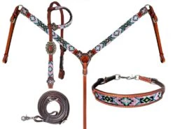 Pastel Beaded 4 Piece Headstall Set