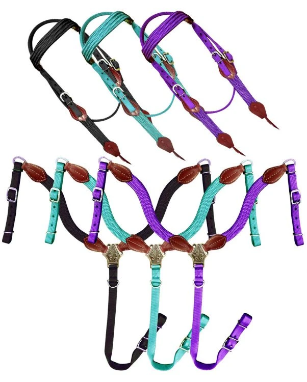 Nylon Colored With Leather Accented Headstall Sets