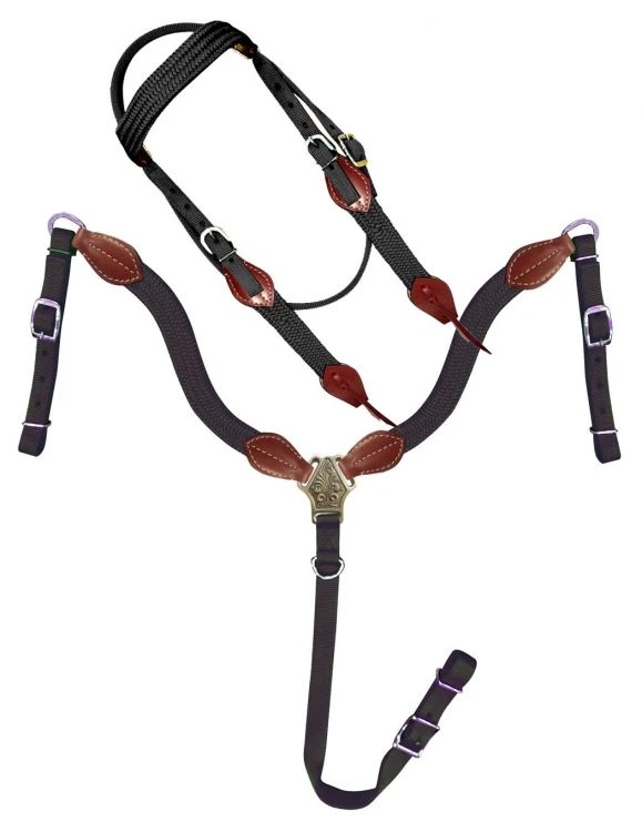 Nylon Colored With Leather Accented Headstall Sets - Image 2
