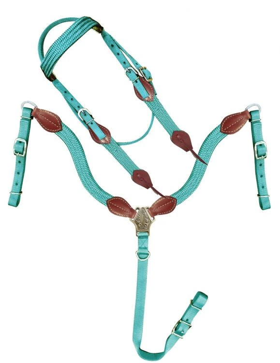 Nylon Colored With Leather Accented Headstall Sets - Image 3