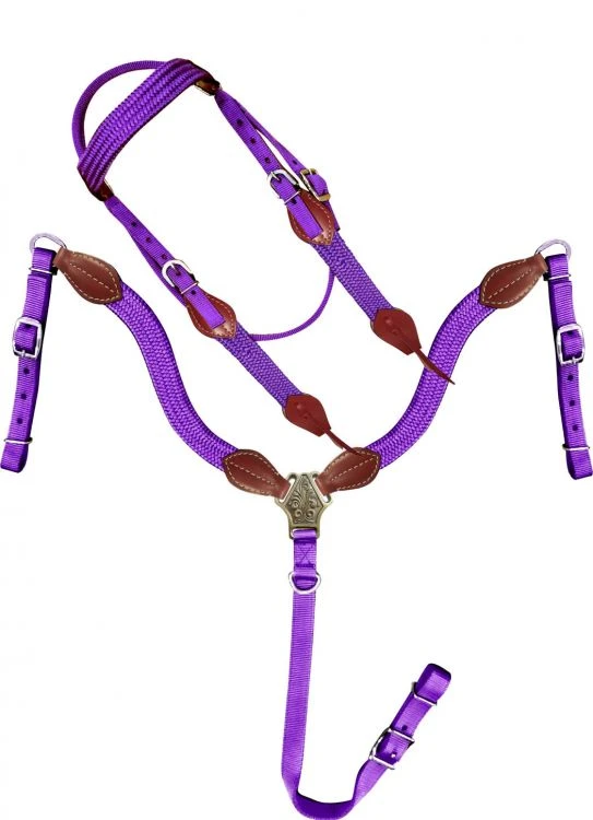 Nylon Colored With Leather Accented Headstall Sets - Image 4