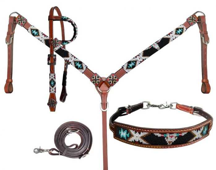 Southwest Beaded 4 Piece Headstall Set