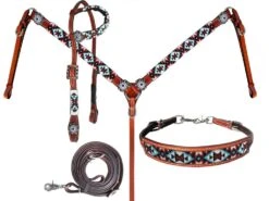 Medium Leather Beaded Southwest 4 Piece Headstall Set