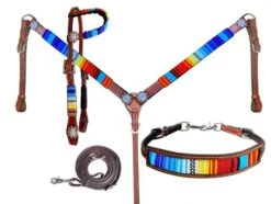 Red, Yellow, & Blue Beaded 4 Piece Headstall Set