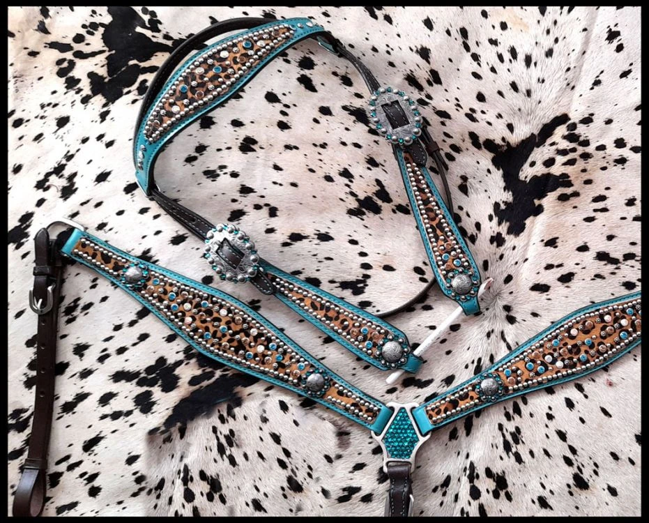 Cheetah & Teal Headstall Set - Image 2