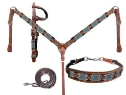 Turquoise & Orange Beaded Southwest 4 Piece Headstall Set