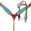 Teal Acid Wash Cowhide Headstall Set