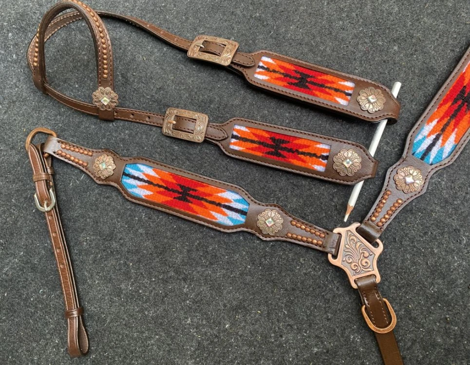 Southwest Blanket Inlay One Ear Headstall Set - Image 2
