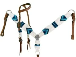 PONY One Ear Blue & White Corded Headstall Set