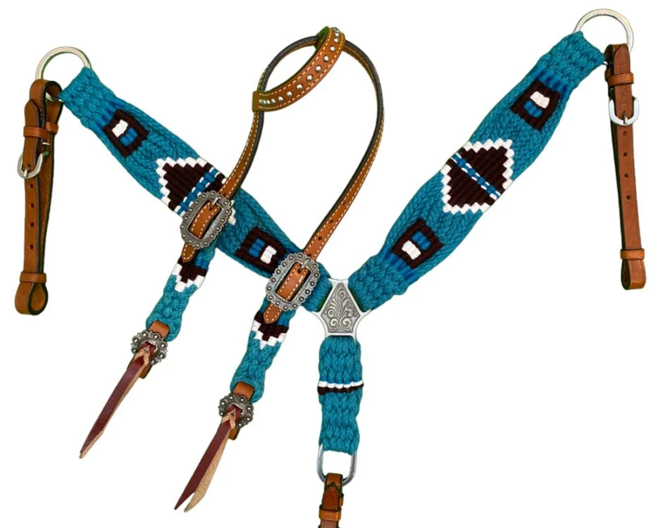 PONY One Ear Blue Corded Headstall Set - Image 3