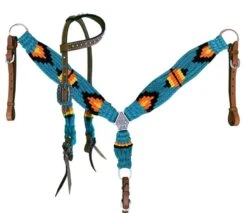 PONY One Ear Turquoise & Orange Corded Headstall Set