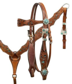 Teal Snakeprint Headstall Set