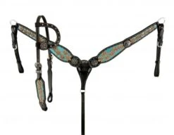 Tooled Floral Blue Glitter Inlay Headstall Set
