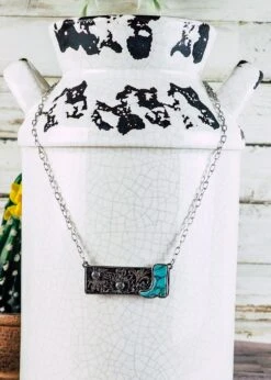 Sunflower Cowboy Boot Bar Necklace