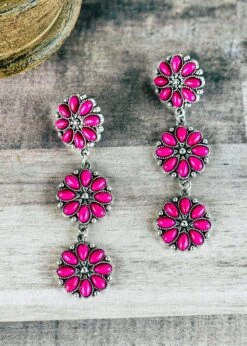 Antique Silver Pink Floral Earrings