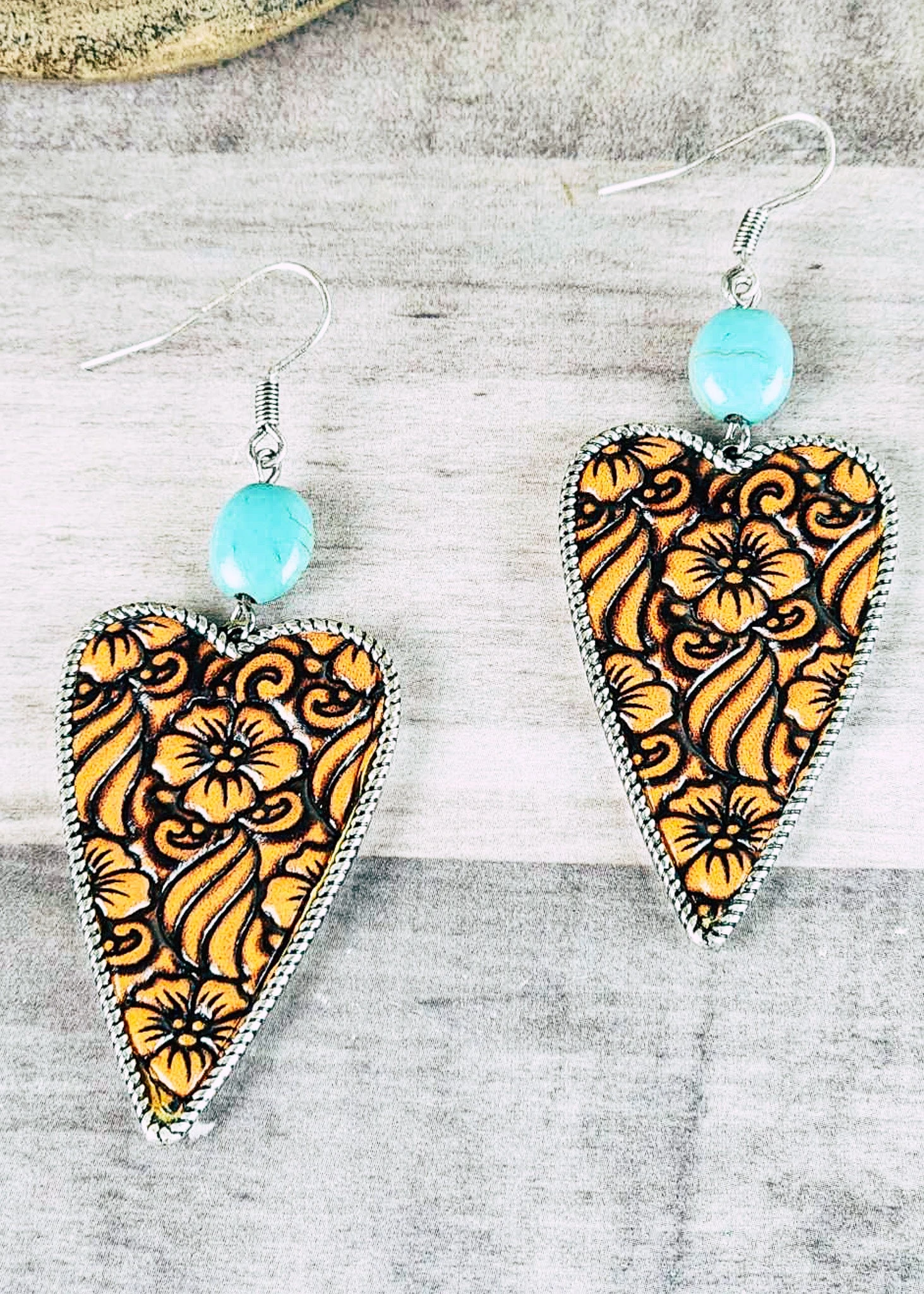 Tooled Heart Earrings - Image 2