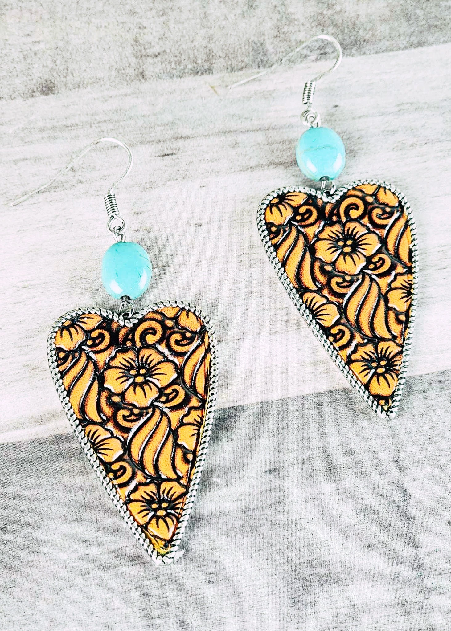 Tooled Heart Earrings - Image 3