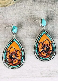 Turquoise Tooled Tropical Earrings