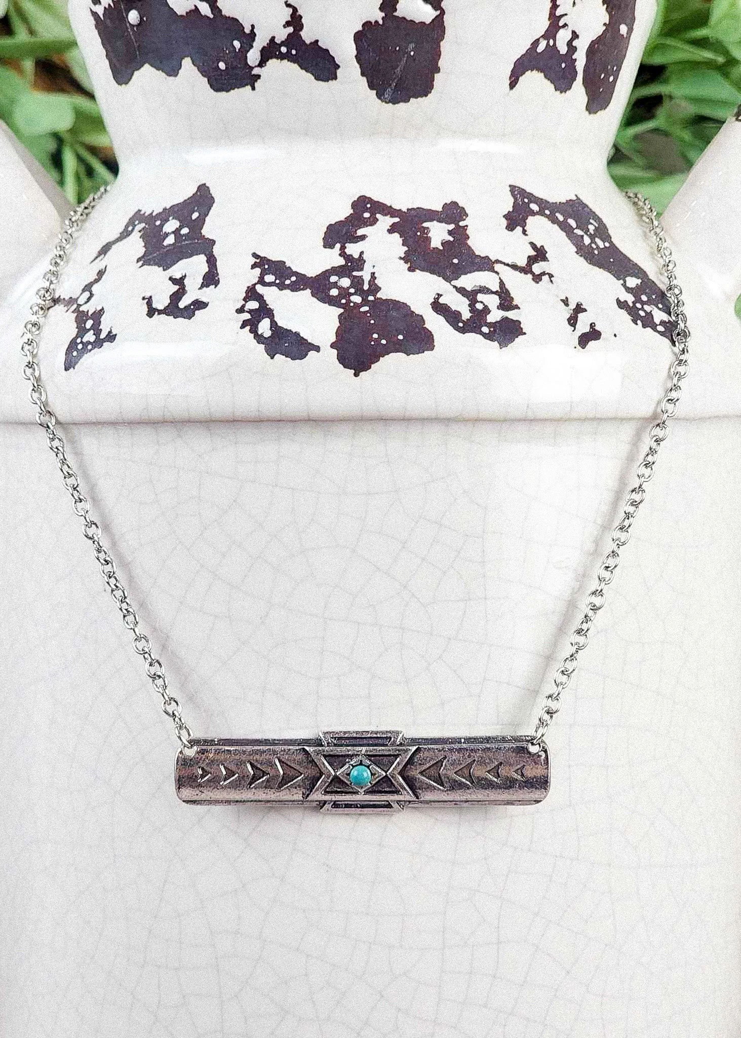 Aztec Bar & Turquoise Colored Stone Necklace - Image 2