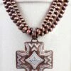Copper Cross & 3 String Beads Necklace