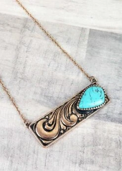 Copper Tooled Bar Necklace