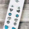 Set Of 6 Antique Silver Stud Heart Earrings [2 Colors]