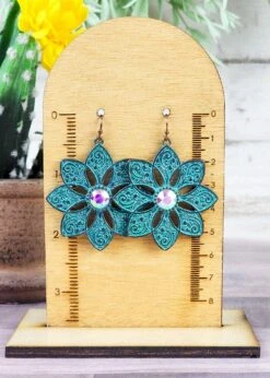 Antique Silver Teal Inlay Sunflower Earrings