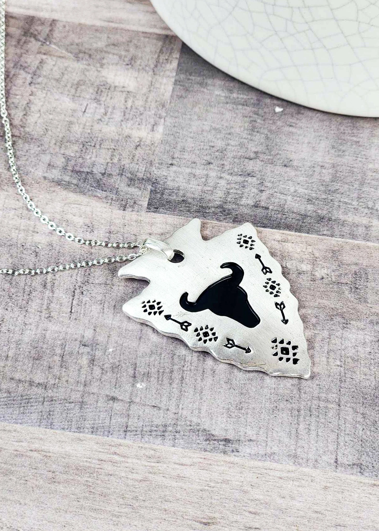 Arrowhead Cow Skull Necklace