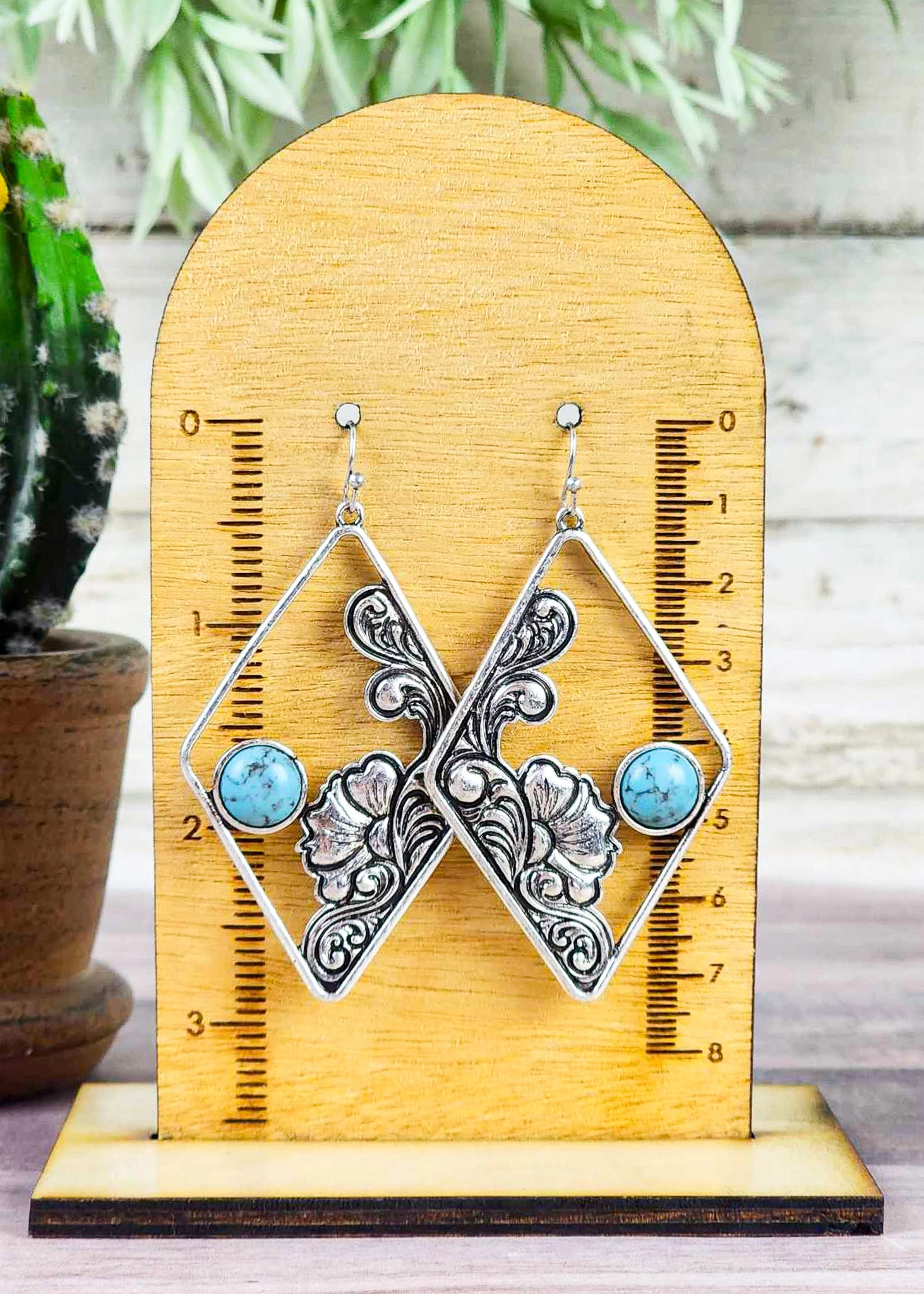 Antique Silver Diamond Tooled Earrings - Image 2