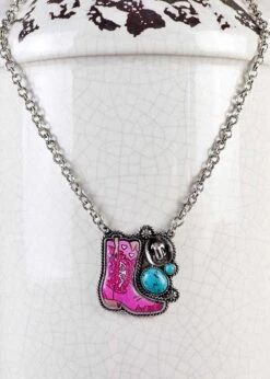 Pink Cowboy Boot & Hat Necklace