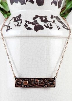 Copper Floral Bar Necklace