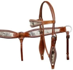 Double Stitch Hair On Cowhide Headstall Set