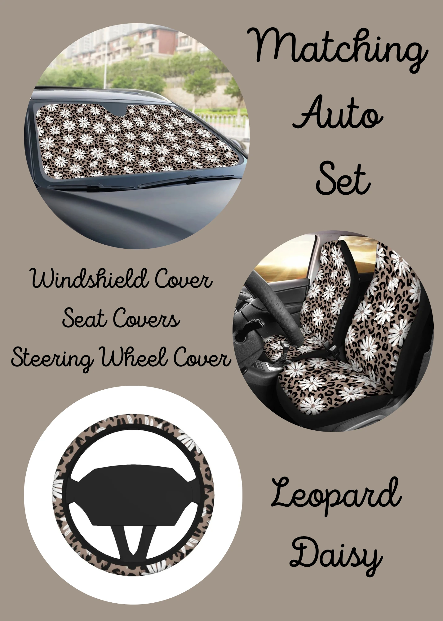 Leopard Daisy 3 Piece Auto Set